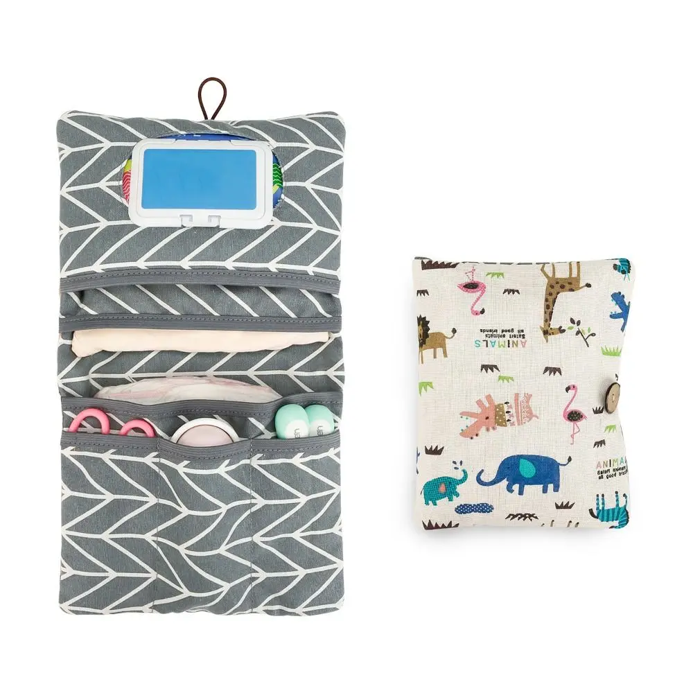 Cartoon Pattern Baby Diapers Storage Pouch Portable Foldable Stroller Storage Bags Large Capacity Multi-Compartment