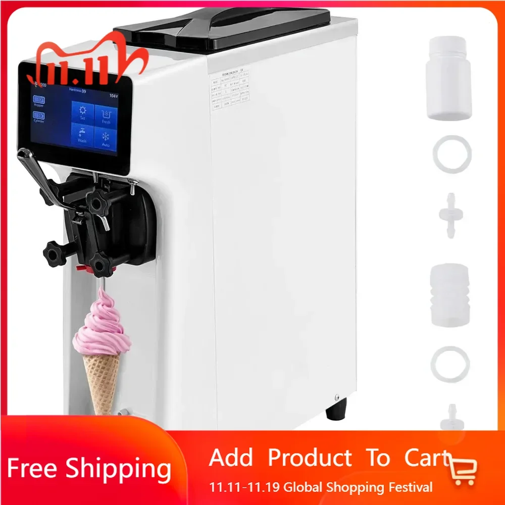 Commercial Ice Cream Maker Countertop Soft Serve Machine with 4.5L Hopper 1.6L Cylinder Touch Screen Puffing Shortage Alarm,ice cream sticks