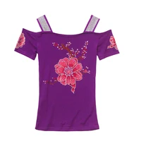 High Quality Summer Slim Sweet Girls T-Shirt Shiny Flower Design Hot Diamonds Tops Women's Brand Clothes Sexy Tees - Image 2