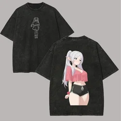 Cute Kawaii Anime Graphic Washed Oversized T - Shirt - Unisex Cotton Short Sleeve Tee - XXL (Black)