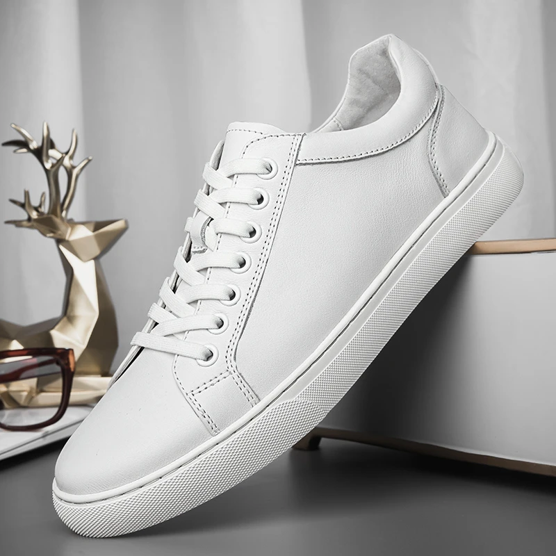 Zapatos de piel auténtica con cordones para hombre, zapatillas blancas, mocasines, calzado plano suave, zapatos Oxford para caminar| | -