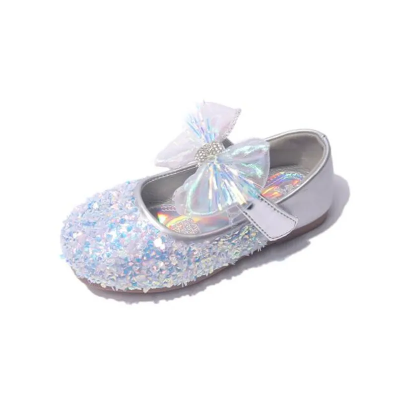 

Girls' princess leather shoes 3 to 8 old new Rhinestone Sequin bow Wedding dress party shoes children's dance performance shoes