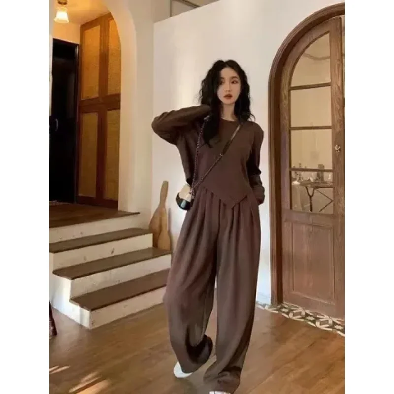 Korean Style Loose-Fit Strappy Jumpsuit with Outer Shawl Three-Piece Set