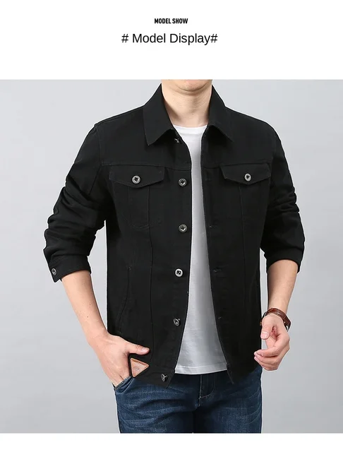  USTZFTBCL Spring Autumn Denim Jacket Men Cotton Casual