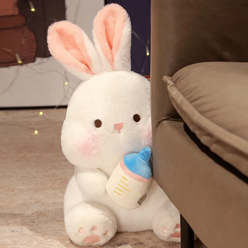 Kawaii Rabbit Plush Toys Adorable Bottle Bunny Dolls Stuffed Pillow Soft Animal Cushion Girls Kids Birthday Christmas Gifts