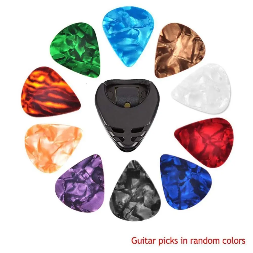 

10PCS Stick-on Holder Guitar Picks & Guitar Pick Holder Artistic 0.46/0.71/1.0MM Acoustic Guitar Pick Amber Random Color
