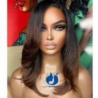 Améthyste Ombre brun brésilien perruque de cheveux humains 13x6 dentelle frontale pré plumée partie latérale Remy cheveux longueur moyenne blanchi perruque vague 3