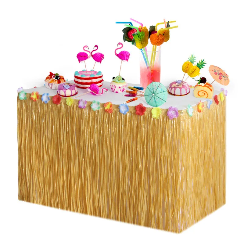 Tropical Hawaiian Table Skirt Plastic Luau Flower Grass Skirt Beach Wedding Party Garden Decor Summer Party Supplies Tablecloth