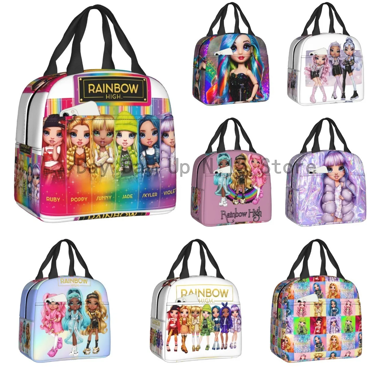 Rainbow High Insulated Lunch Bag for Outdoor Picnic Cartoon Anime Tv Portable Thermal Cooler Lunch Box Women Kids