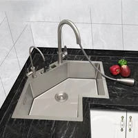 L-shaped Stainless Steel Corner Kitchen Sinks Kitchen Accessories Large Single Sink Modern Small Apartment Special Washing Sink 2