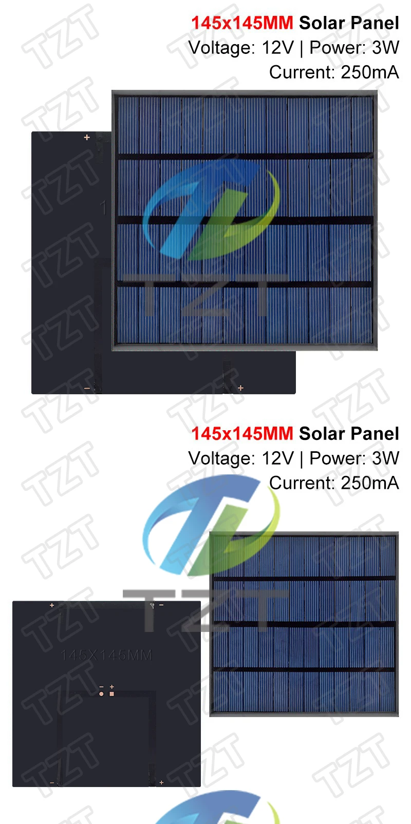 DIYTZT 1/3PCS 12V 250mA 3W Solarpanel polykristallin 145*145MM Mini Sunpower Solarsystem DIY für Batterie-Handy-Ladegerät – Detail 7