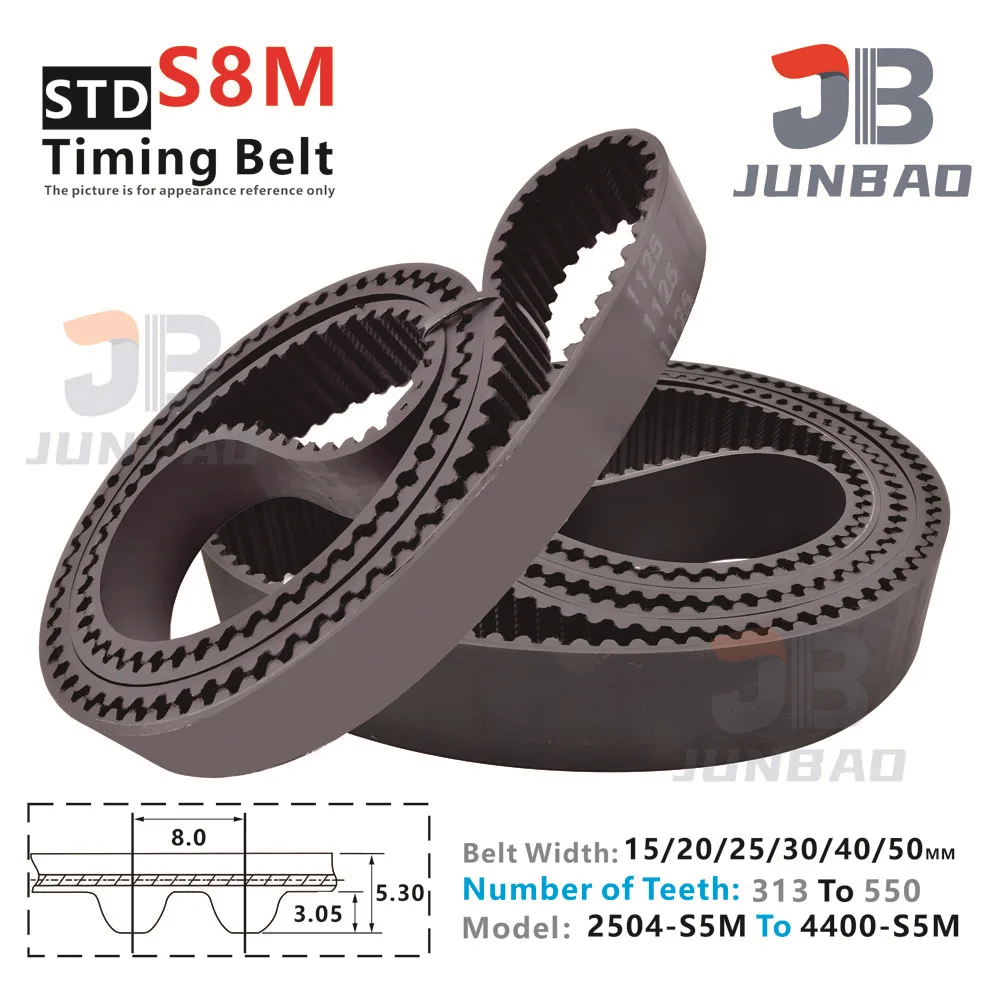 

STD S8M Timing Belt Width15 20 25 30 40 50MM Pitch Length LP=2504MM To 4400MM S8M Rubber Conveyor Synchronous Belt 3D Parts