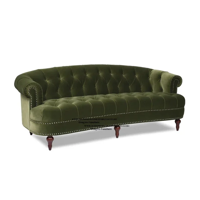 Nordic Modern Velvet Button Rivet Fabric Three Person Sofa Hotel Caf é Living Room Curved Furniture 6