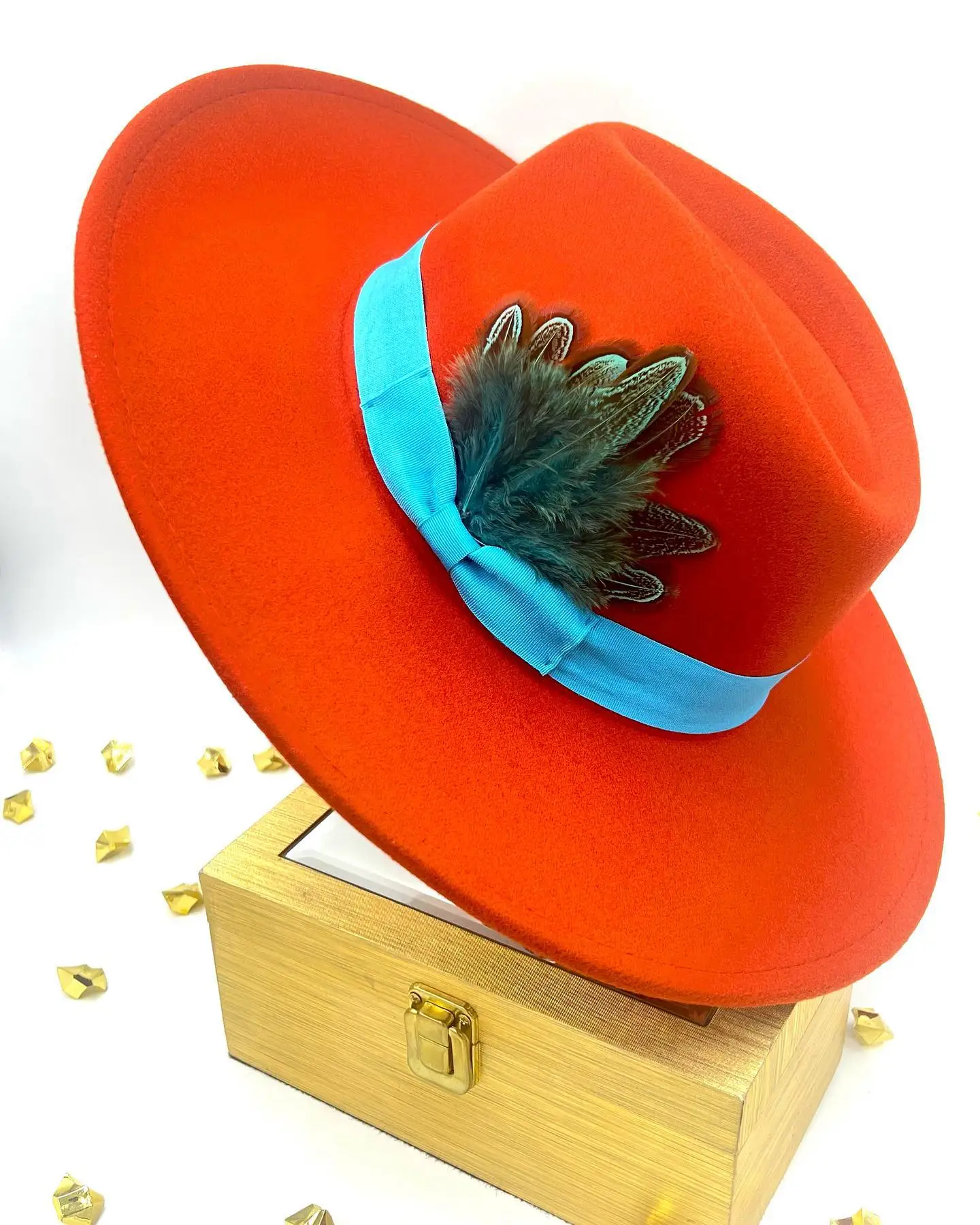 Fedora 9.5cm brim purple hat feather accessories autumn and winter jazz hats men's and women's hats fashion Panama hat chapeau 2
