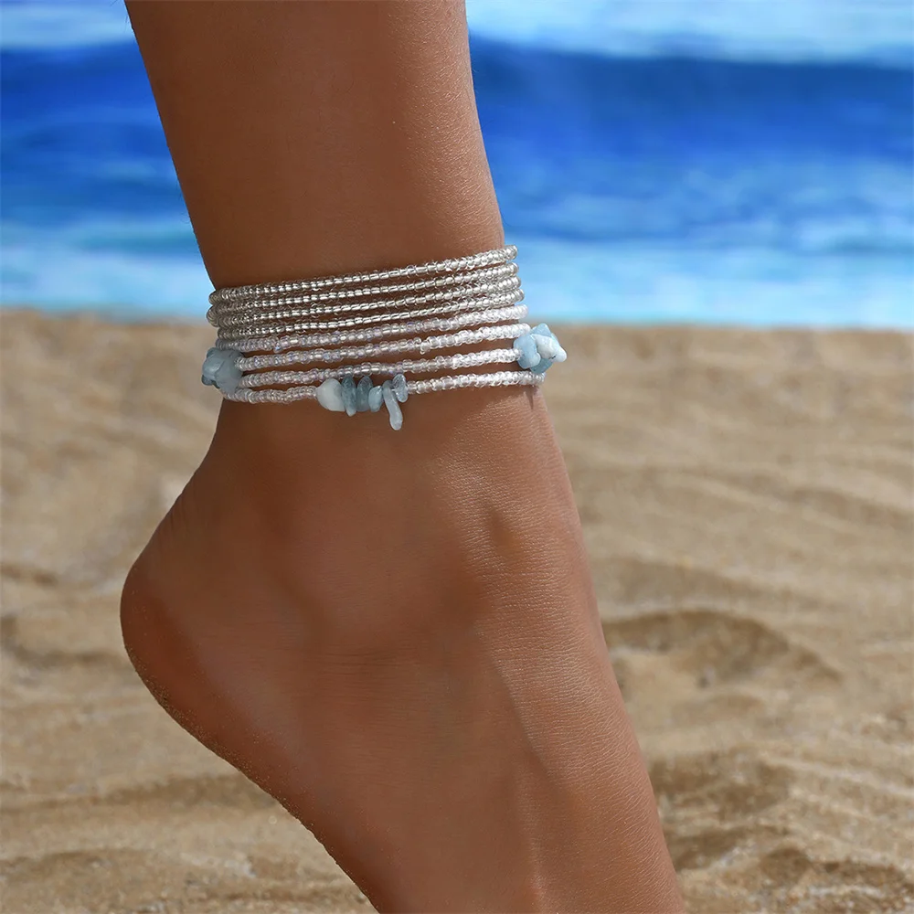 White Round Beads Irregular Small Stone Anklets For Women Versatile Foot Chain Ankle Bracelet Beach Jewelry Summer Accessories