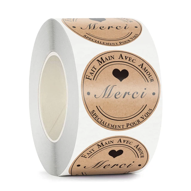 100-500pcs Merci Kraft Sticker French Thank You Fait Main Avec Amour DIY Multifunction Paper Label Adhesive Gift Seal Sticker 1