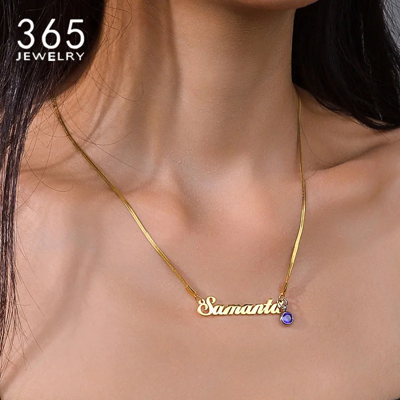 

Новое поступление, модные ожерелья с именем на заказ, персонализированная цепочка со змеиным камнем по месяцу рождения из нержавеющей стали для женщин, девушек, ювелирные изделия, подарки