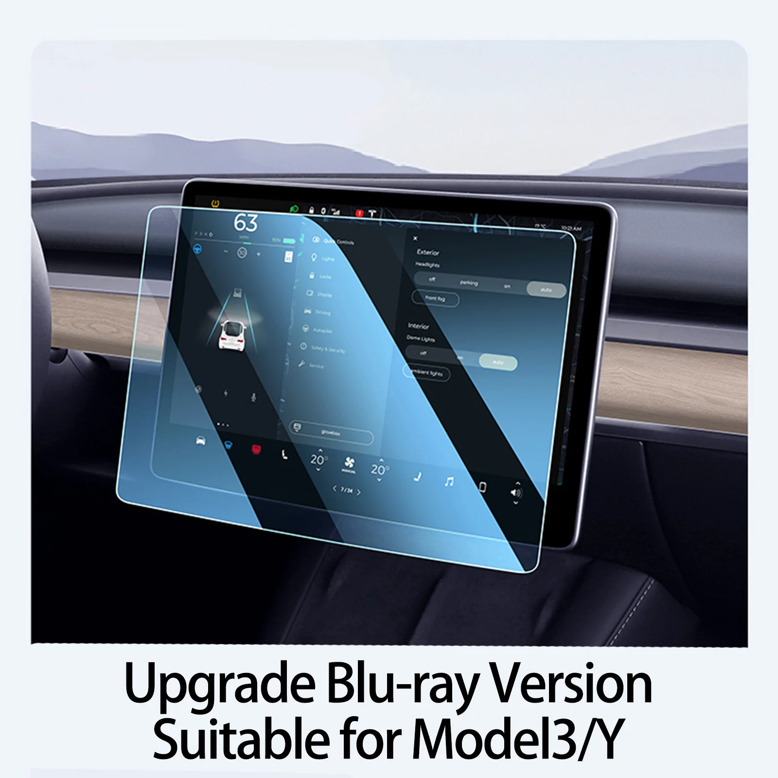 Tesla Model Y Model 3 Tempered Antiglare Car Sticker Antifingerprint