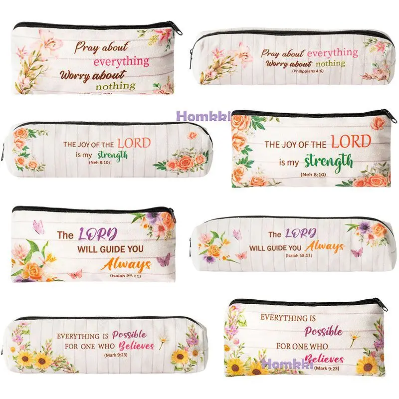 Pencil Case Creative Bible Verse Pencil Pouch Fold Canvas Storage Bag Large  Capacity Pen Box Back to School Stationery Supplies - AliExpress