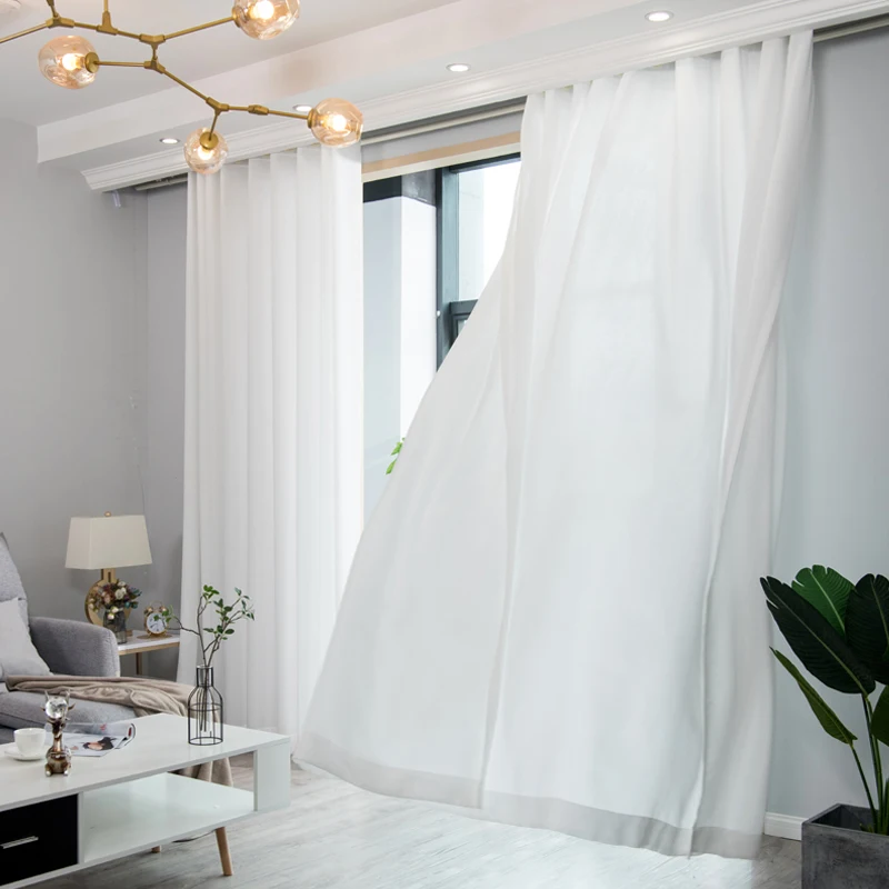 Sheer curtains Custom Size Luxurious Chiffon White Tulle for Living Room Bedroom Windows Voiles Curtain Decoration Drapes