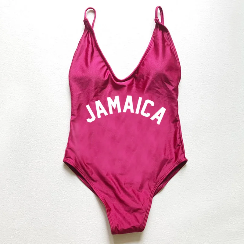 Women's One Piece Swimsuit Sexy Padded JAMAICA Letter Bathing Suit Beachwear