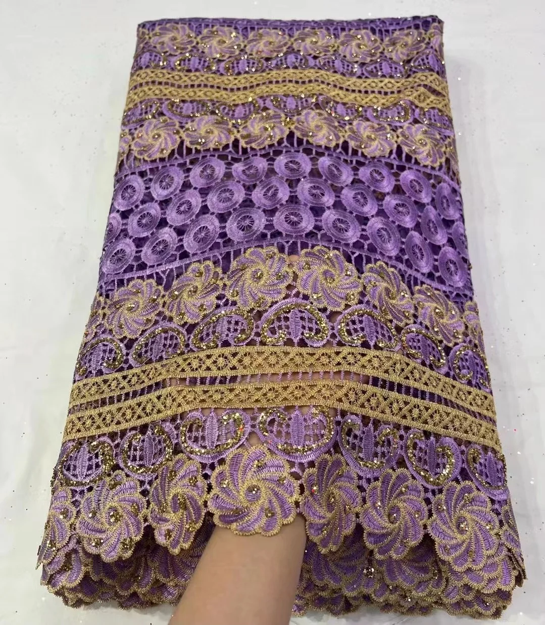 

Purple African Lace Fabric 2022 High Quality Nigerian sequins Lace Fabric Guipure Cord Lace French Net Lace For Wedding