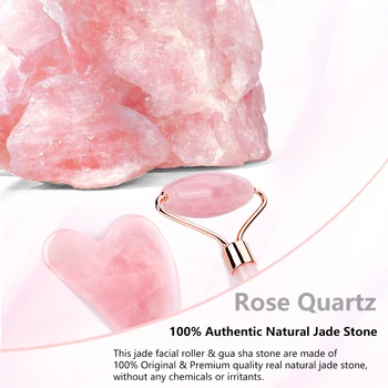 Natural Rose Quartz Jade Roller Gua Sha Set Facial Body Massager Roller Jade Stone Massage Set Face Lifting Beauty Massage Tools 2