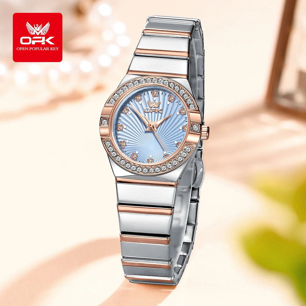OPK 6042 Women's Quartz Watches Elegant Fashion Stainless Steel Strap Waterproof Luminous Diamond Dial Ladies Dress Wristwatches 2