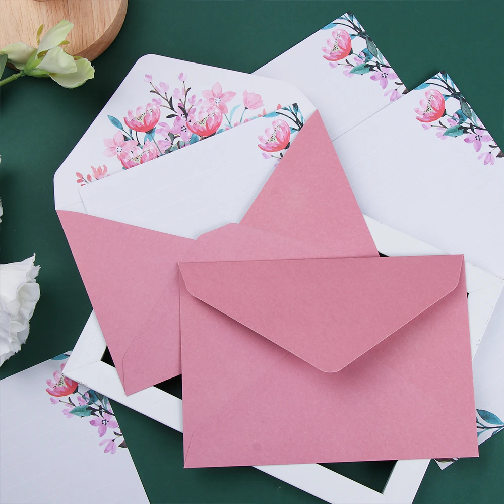 6PCS Letter Envelopes Set Printed Flower Floral Pattern Paper Greeting Invitation Card Love Note Office School Stationery Gift