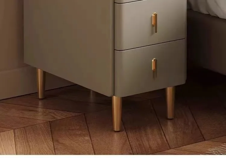 Description Picture 3 of itemModern Style Intelligent Wooden Bedside Table with Wireless Charging Faux Leather 3 Drawers 25cm Nightstands Storage Cabinet