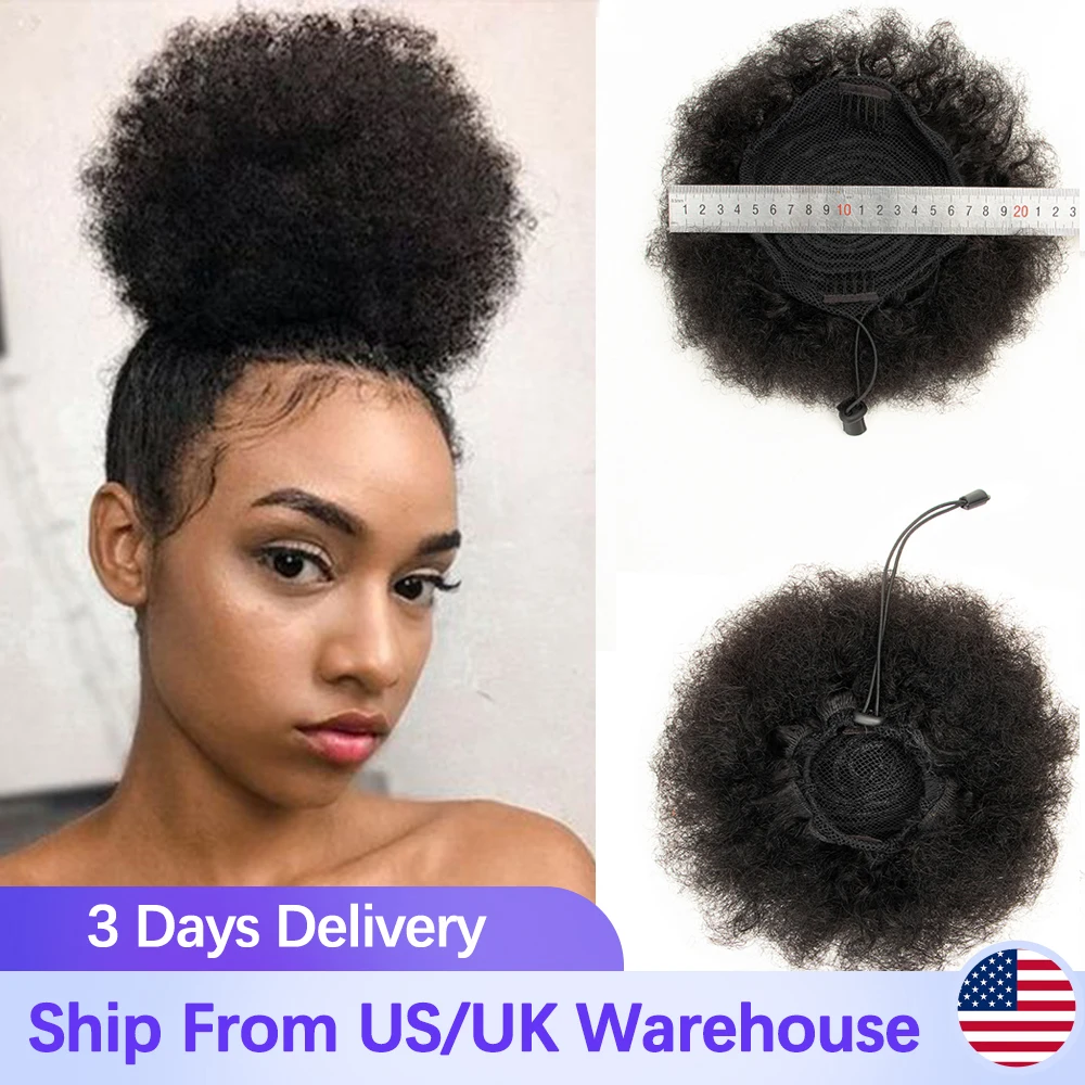 Human Hair Ponytail Extension Black Women | Afro Kinky Ponytail Human ...