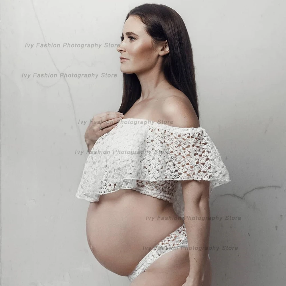 Maternity Clothing For Photo Shoot Props Lace Short Top Sexy Transparent Tulle Long Sleeved Top Clothes For Pregnant Women