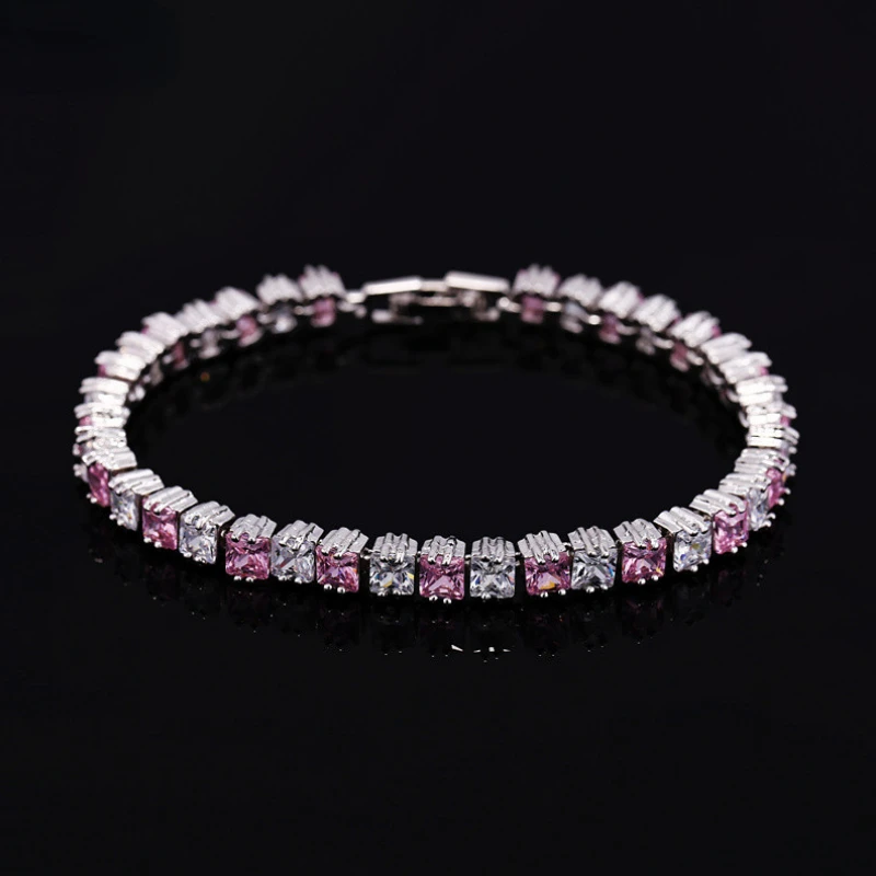 

Princess Cut Sparkling Square Cubic Zircon Stones Luxury Women Tennis Bracelet High Quality Zircon Jewelry