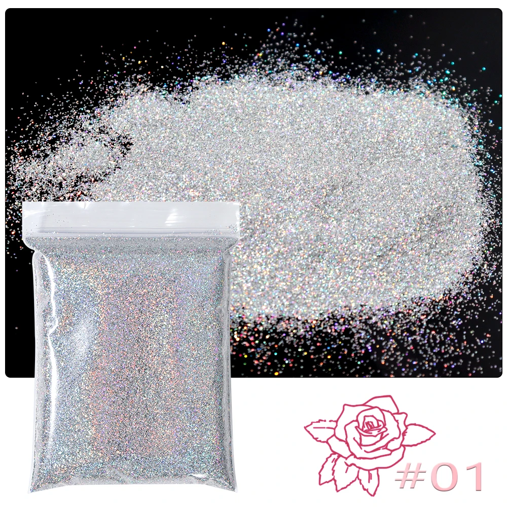 

50g 0.2MM ( 1/128") 008inch Nail Glitter Holographic Colorful Fine Nail Art Glitter Dust Powder For Nail Decoration Glitter Bulk