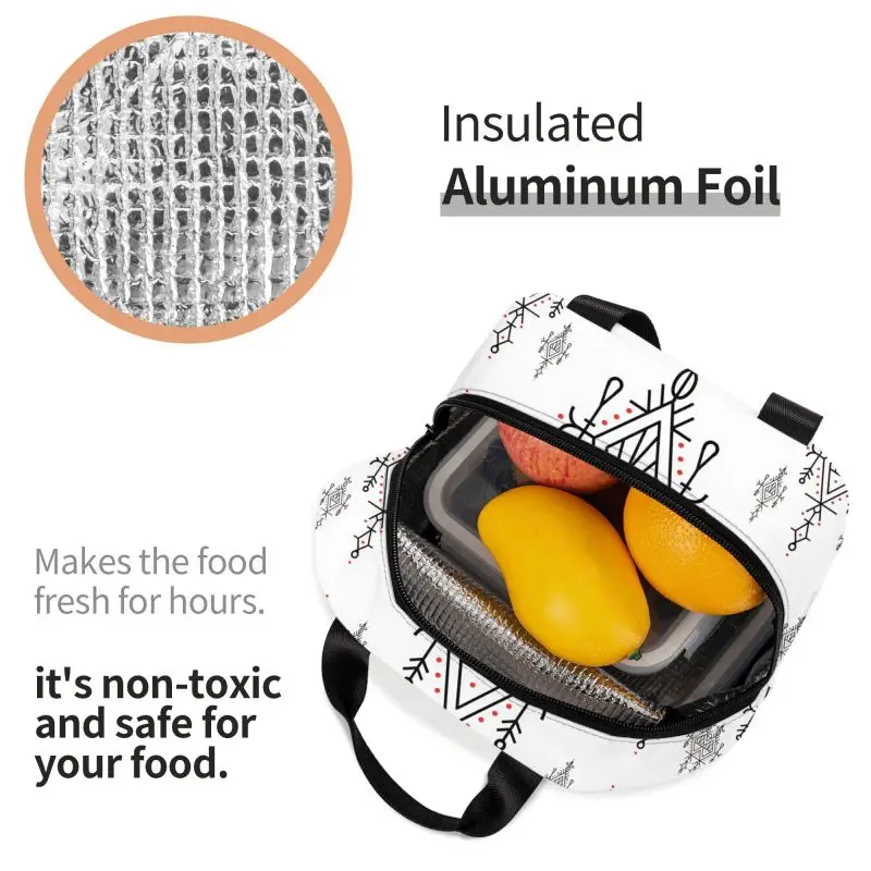 Amazigh Kabyle Pattern Insulated Lunch Bags for Women Geometric Resuable Thermal Cooler Food Lunch Box Outdoor Camping Travel