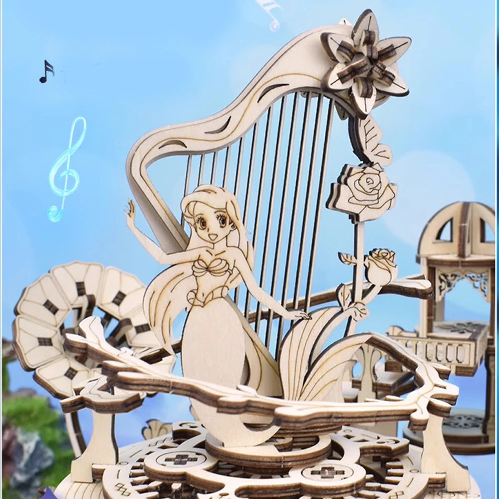 3D Wooden Puzzle Mystery Island Music Box with Light DIY Assembly Model Kit for Adults Kids Valentine's Day Gifts puzzle building block toy
