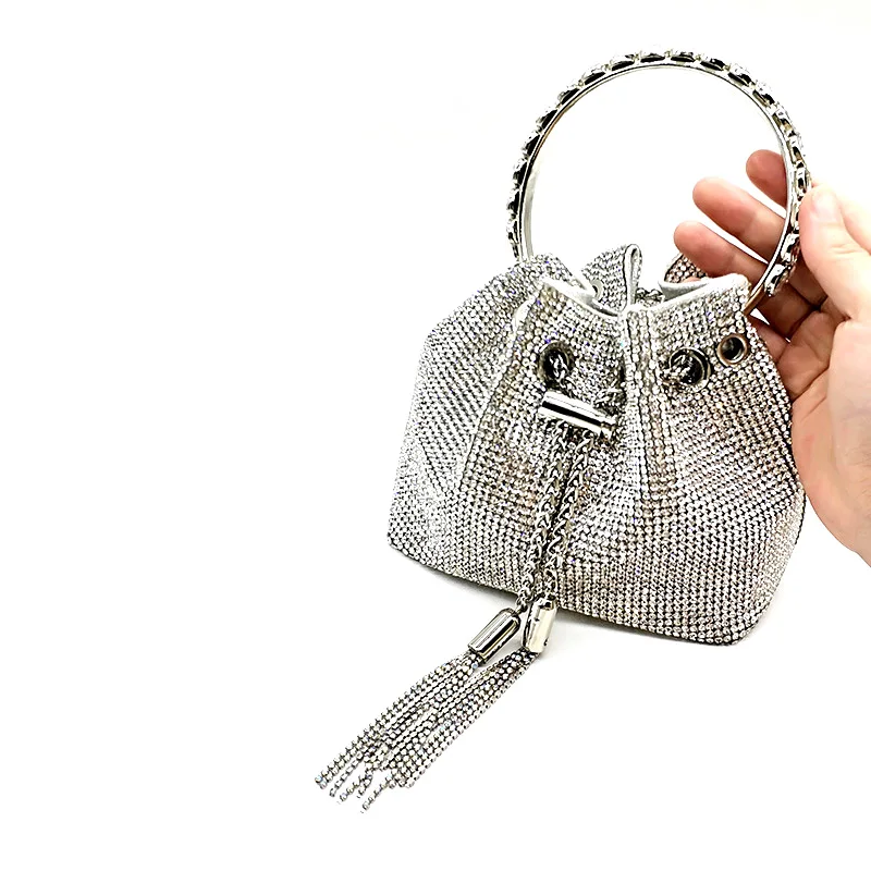 No GIFT BOX women evening party purse diamond tassel tote bag silver crystal cross body shoulder bag