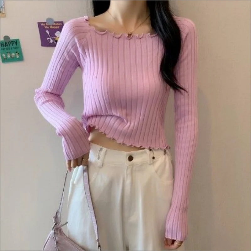 

Early autumn new sweet chic high-waisted short top spring and autumn thin sweater bottom knitwear woman