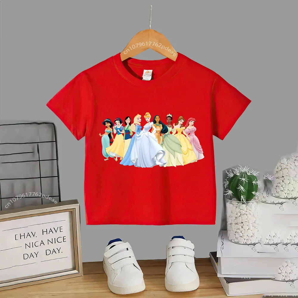 Disney Teen Summer Clothing 100% Cotton T-shirt Beautiful Barbie Princess Kids Short Sleeve Top Cotton T-shirt Boys Girls Comfor 5