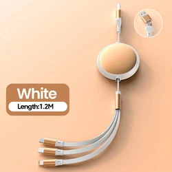 High - Speed Retractable USB - C Charging Cable - Portable 3 - in - 2 Design, 120W Power (WHITE)