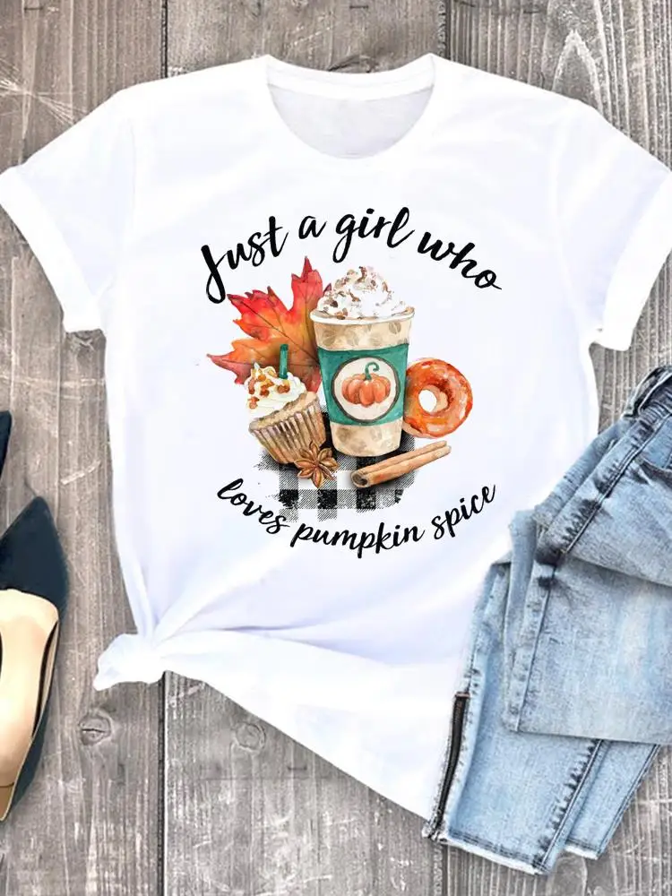 

Lovely Season Pumpkin Trend Print Tee Clothing Lady Fall Autumn Halloween Thanksgiving Women Graphic Ladies Female T T-shirts