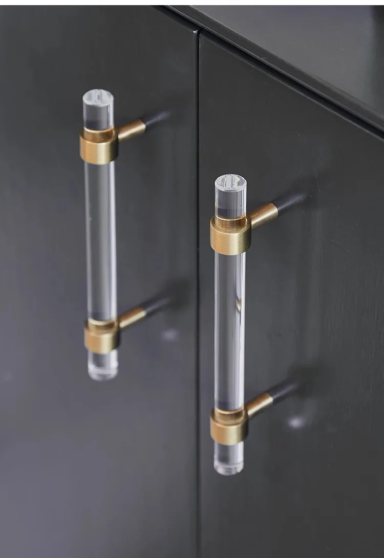 modern acrylic cabinet handle transparent drawer pull close up