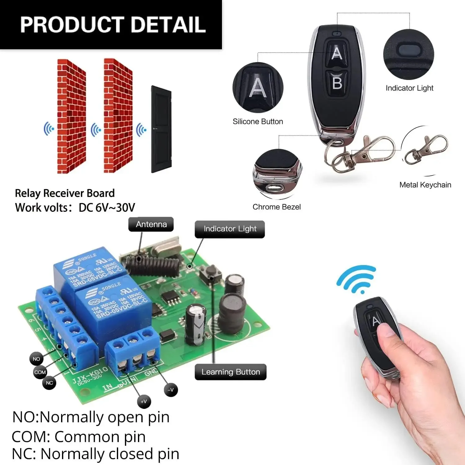 DC 12V 10A Secure Remote Control Switch Wireless Relay Module Receiver DIY Controller Smart Switch Wireless Switch