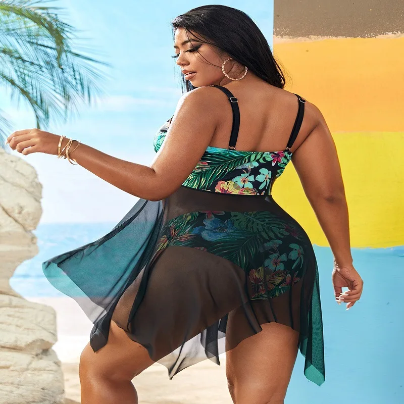 2024New Printed Split Bikini Swimsuit Sexy Skirt plus Size Women's Swimwear Swimming Suit