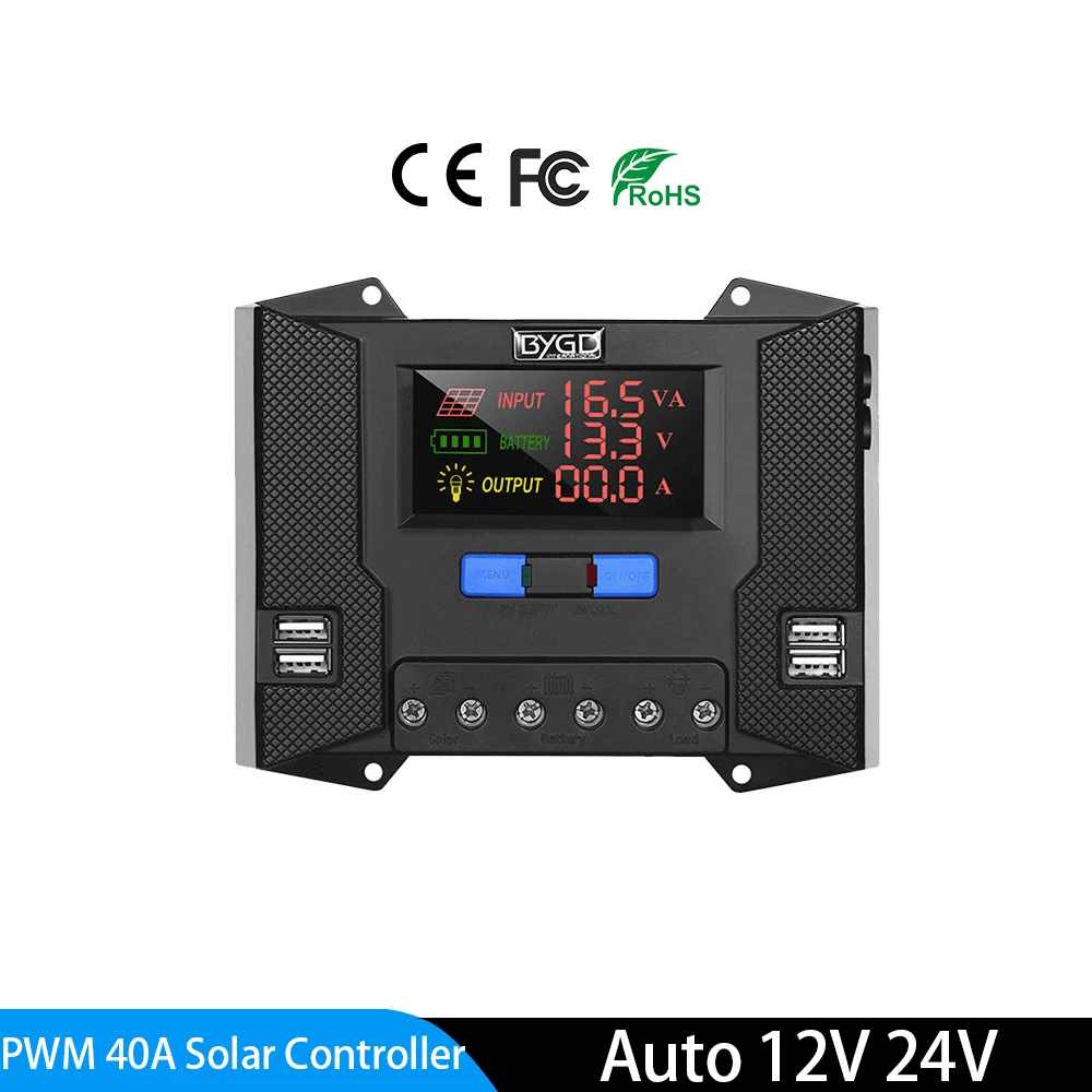 

40A PWM Solar Panel Controller 12V 24V Solar Charge Controller Regulator With 4pcs USB Port Colorful Screen For GEL Lead Acid