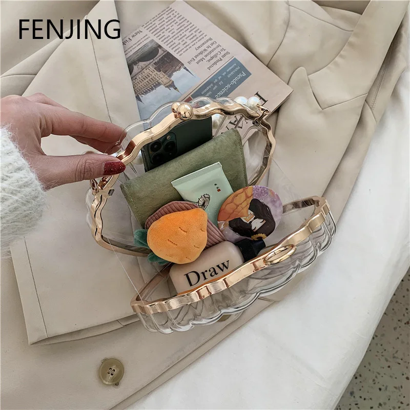 Evening Bags crossbody bag women handbags for Women Transparent Shell Bag Clutch Box Handbags Pearl Chain Crossbody Bag Acrylic Purse Shoulder