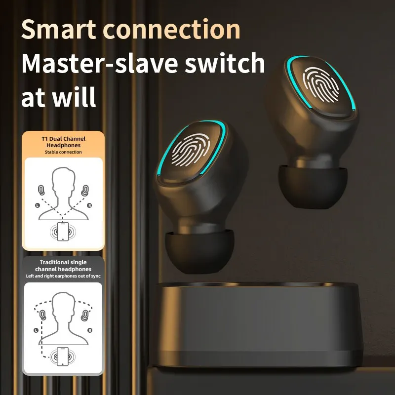 Безжични Bluetooth слушалки Touch Light Мини висококачествени тапи за уши против изпотяване Универсални стерео слушалки с HD качество на звука