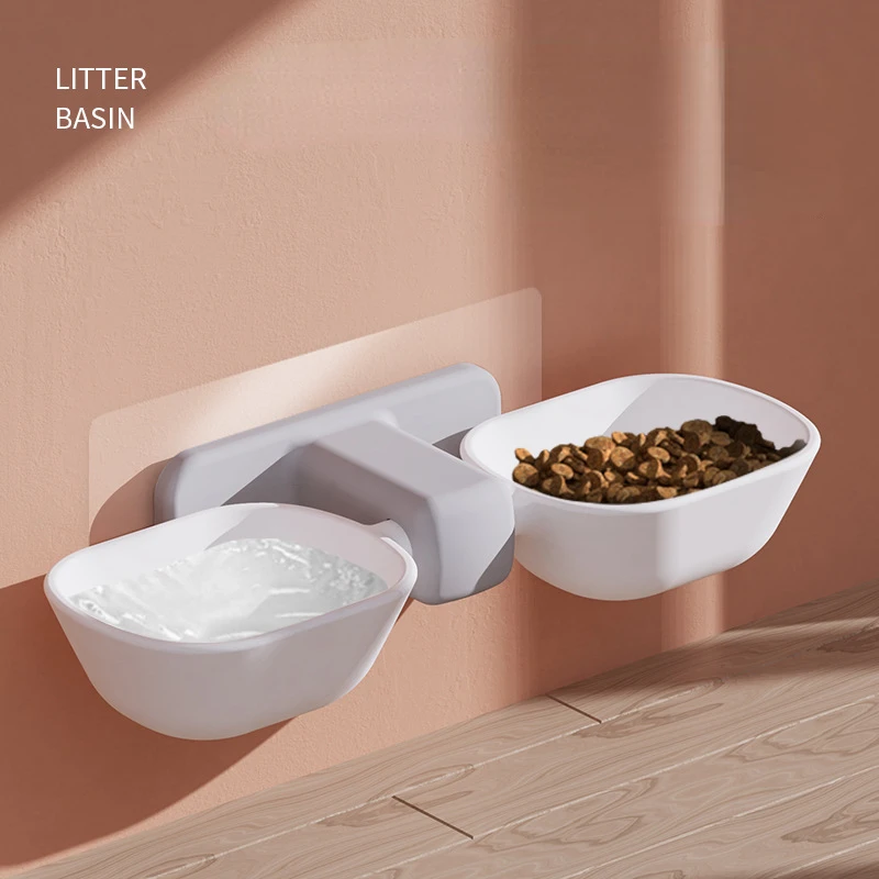 

Pet Cat Wall Seamless Self-adhesive Double Bowl Pet Feeder Drinker Cat Food Bowl Dog Bowl Cat Bowl Cat Supplies Cat Accessories