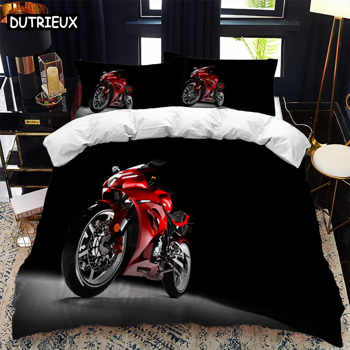 

Motorcycle rider bed duvet cover set queen calico Twin size comforter bedding set Single complete set