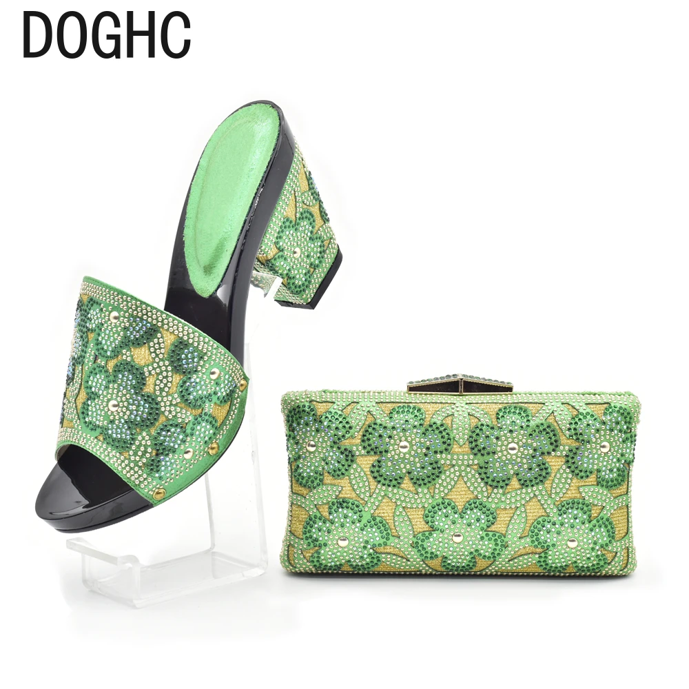 

New Arrival Women Italian African Party Pumps Shoes and Bag Set Decorated with Rhinestone Matching Shoes and Bag Set In Heels